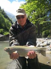 Chris and rainbow trout, May Slovenia B.